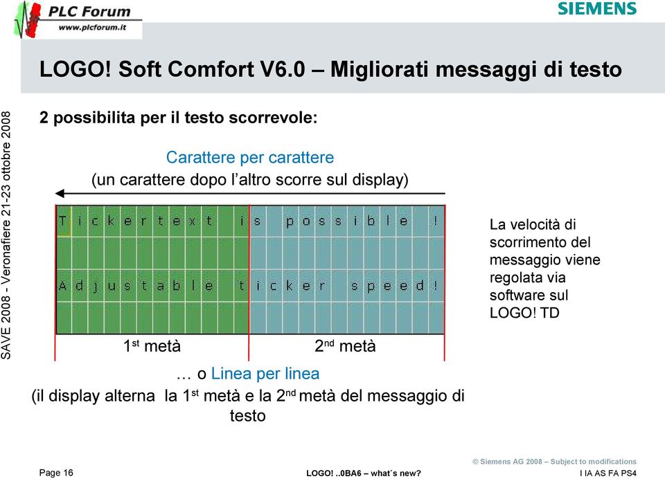 carattere (un carattere dopo l altro scorre sul display) 1 st metà 2 nd metà o Linea per