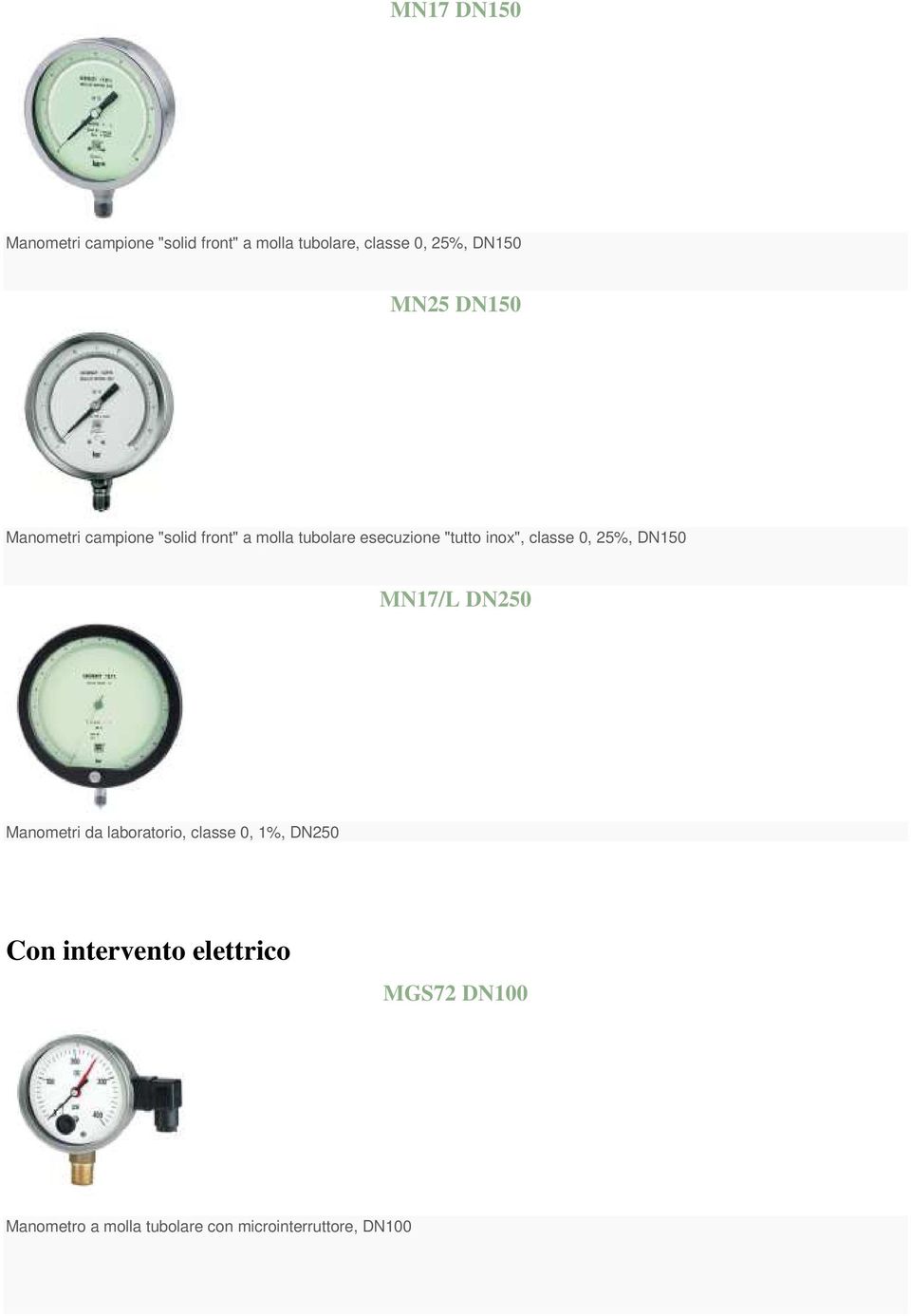 classe 0, 25%, DN150 MN17/L DN250 Manometri da laboratorio, classe 0, 1%, DN250 Con