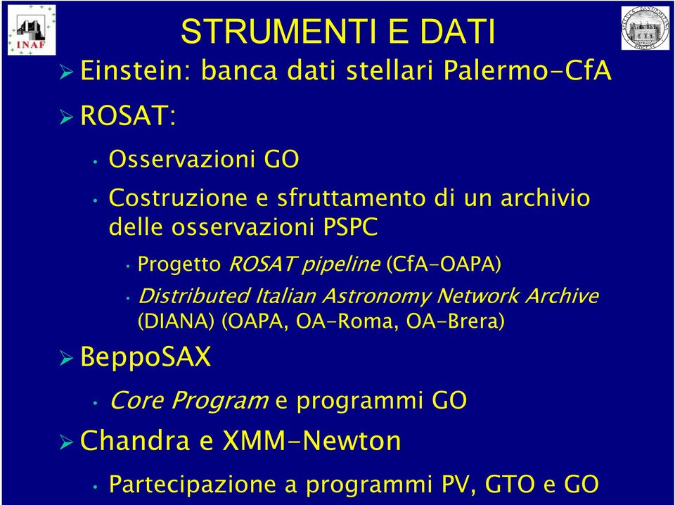(CfA-OAPA) Distributed Italian Astronomy Network Archive (DIANA) (OAPA, OA-Roma,