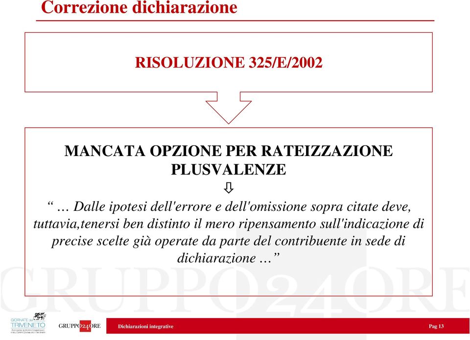 distinto il mero ripensamento sull'indicazione di precise scelte già operate