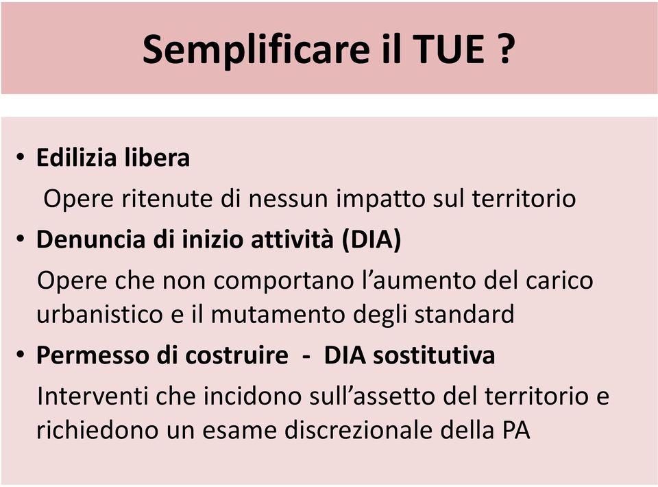 attività (DIA) Opere che non comportano l aumento del carico urbanistico e il