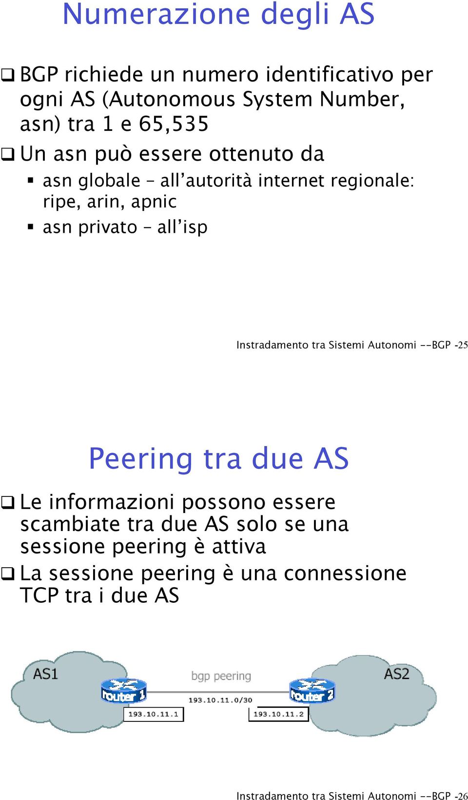 Instradamento tra Sistemi Autonomi --BGP -25 Peering tra due AS!