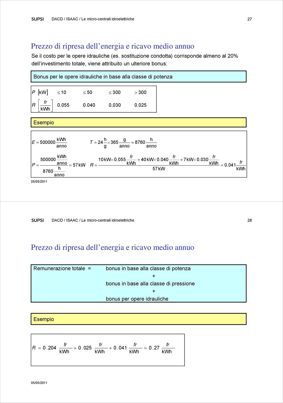 300 0.055 0.040 0.030 0.025 Esempio h g h E 500000 T 24 365 8760 anno g anno anno P 500000 anno h 8760 anno 57kW 10kW 0.055 40kW 0.040 7kW 0.030 R 57kW 0.