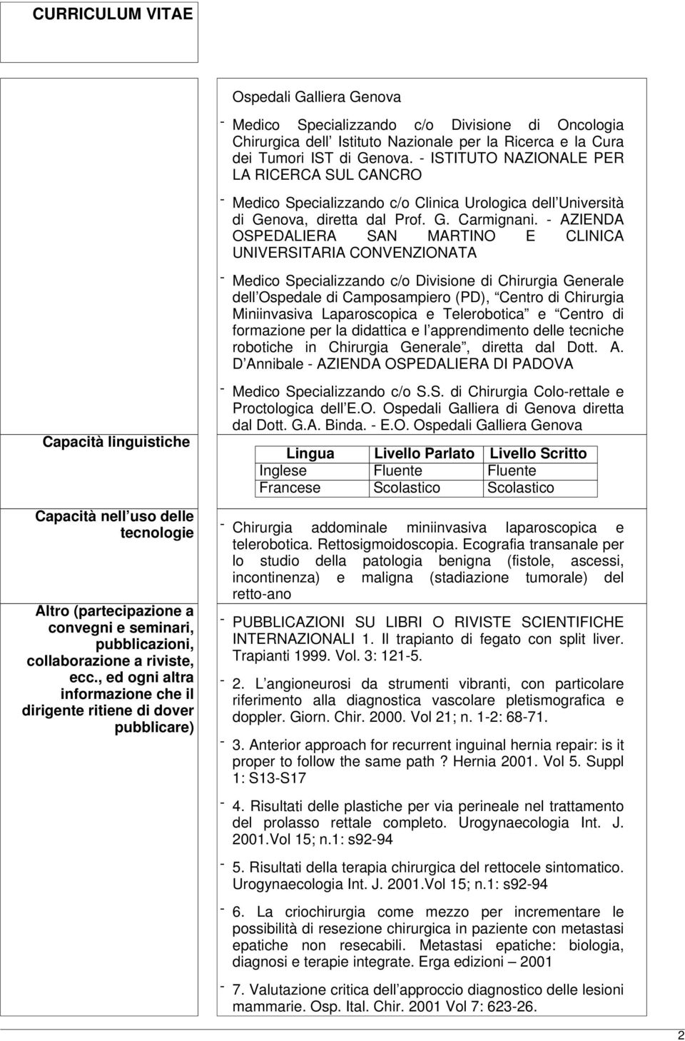 - AZIENDA OSPEDALIERA SAN MARTINO E CLINICA UNIVERSITARIA CONVENZIONATA - Medico Specializzando c/o Divisione di Chirurgia Generale dell Ospedale di Camposampiero (PD), Centro di Chirurgia