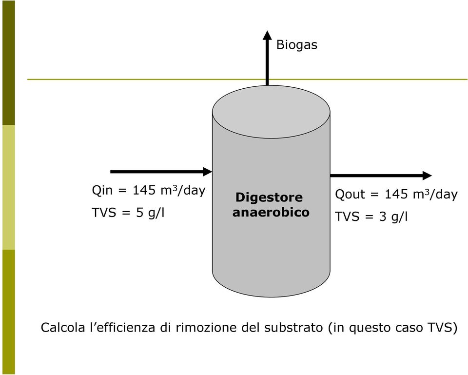 /day TVS = 3 g/l Calcola l efficienza