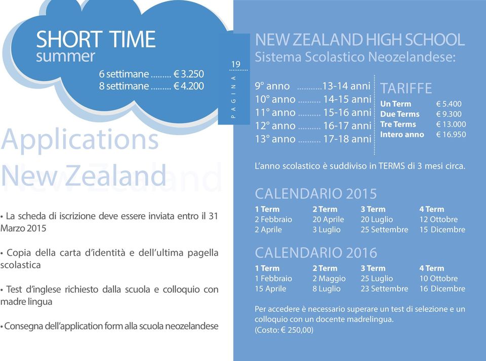 colloquio con madre lingua consegna dell application form alla scuola neozelandese 19 new zealand high school sistema scolastico neozelandese: 9 anno...13-14 anni 10 anno... 14-15 anni 11 anno.