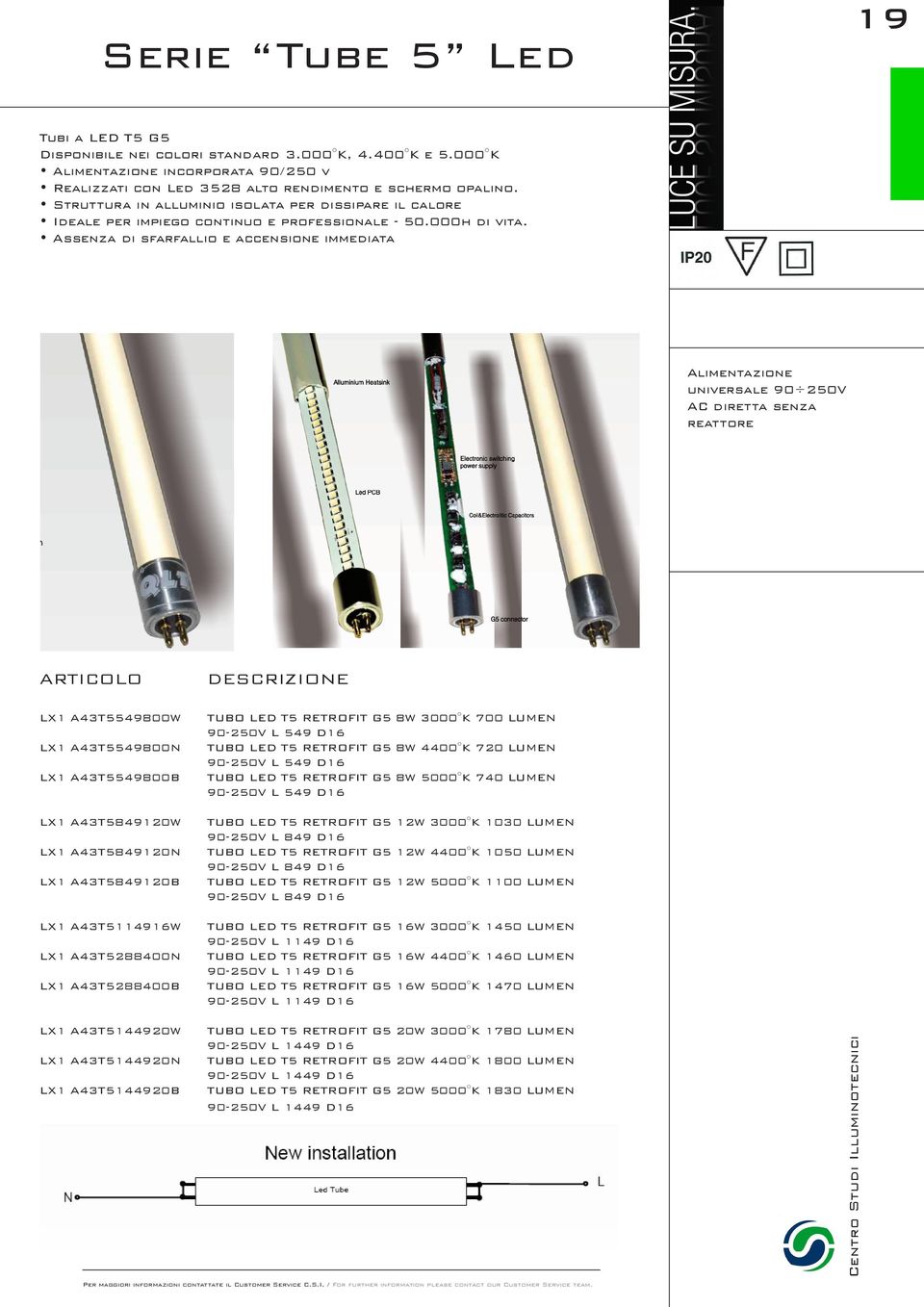 Assenza di sfarfallio e accensione immediata Alimentazione universale 90 250V AC diretta senza reattore LX1 A43T5549800W LX1 A43T5549800N LX1 A43T5549800B LX1 A43T5849120W LX1 A43T5849120N LX1