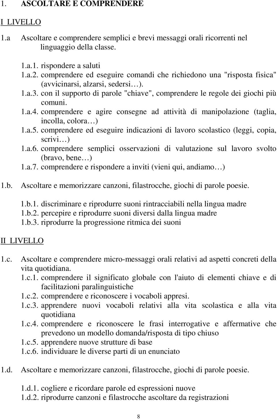 comprendere e agire consegne ad attività di manipolazione (taglia, incolla, colora ) 1.a.5. comprendere ed eseguire indicazioni di lavoro scolastico (leggi, copia, scrivi ) 1.a.6.