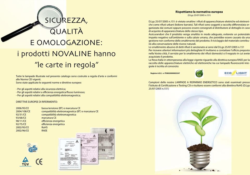 relativi alla compatibilità elettromagnetica; Rispettiamo la rmativa europea (D.gs 25/07/2005 n.