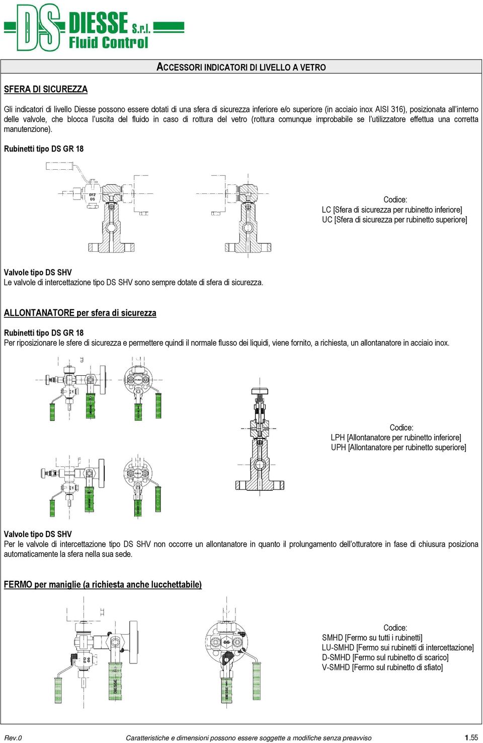 Rubinetti tipo DS GR 18 LC [Sfera di sicurezza per rubinetto inferiore] UC [Sfera di sicurezza per rubinetto superiore] Valvole tipo DS SHV Le valvole di intercettazione tipo DS SHV sono sempre