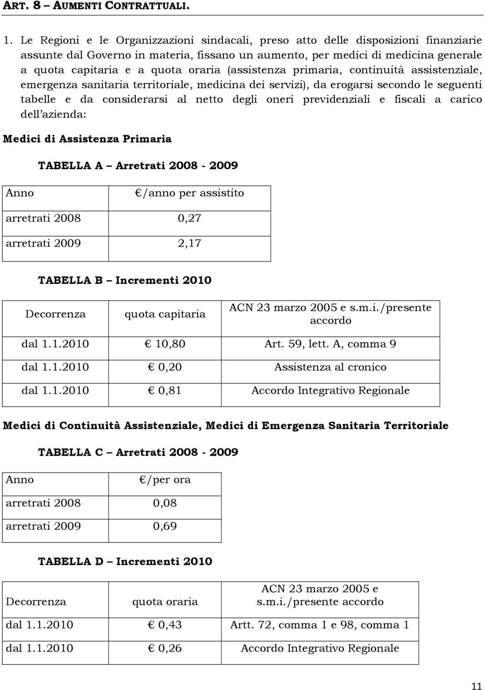 oraria (assistenza primaria, continuità assistenziale, emergenza sanitaria territoriale, medicina dei servizi), da erogarsi secondo le seguenti tabelle e da considerarsi al netto degli oneri