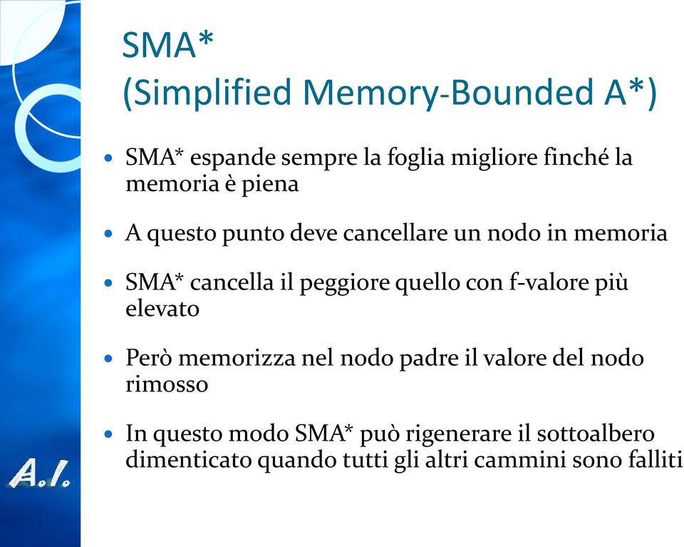 con f-valore più elevato Però memorizza nel nodo padre il valore del nodo rimosso In questo