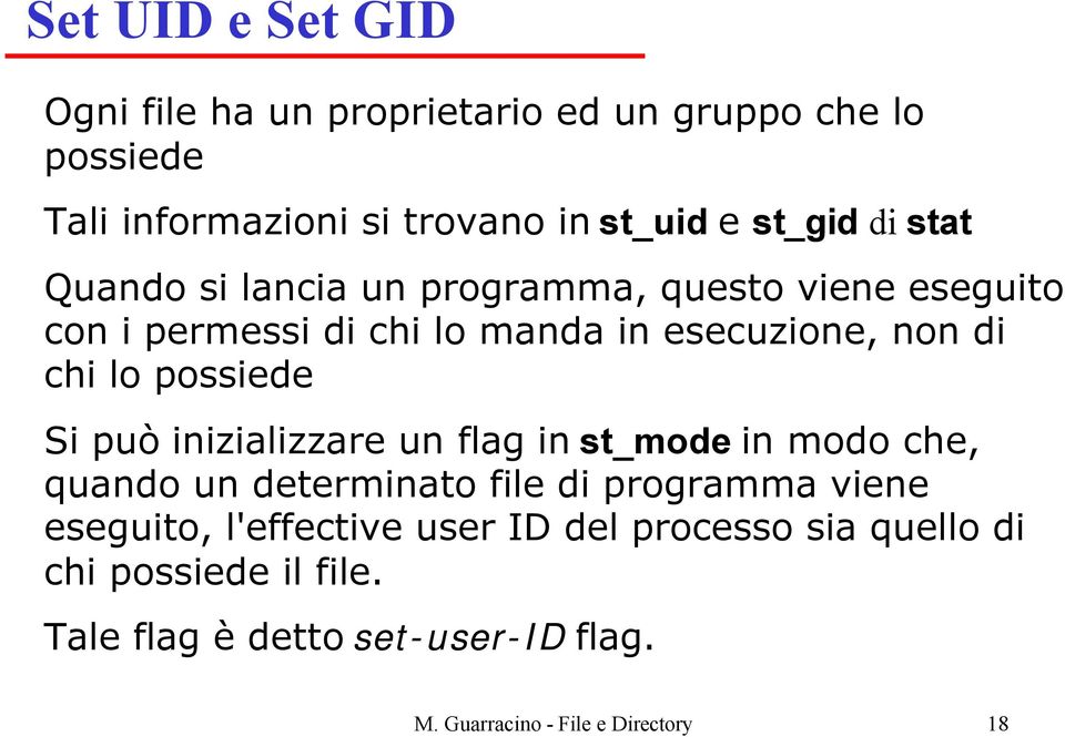 possiede Si può inizializzare un flag in st_mode in modo che, quando un determinato file di programma viene eseguito,