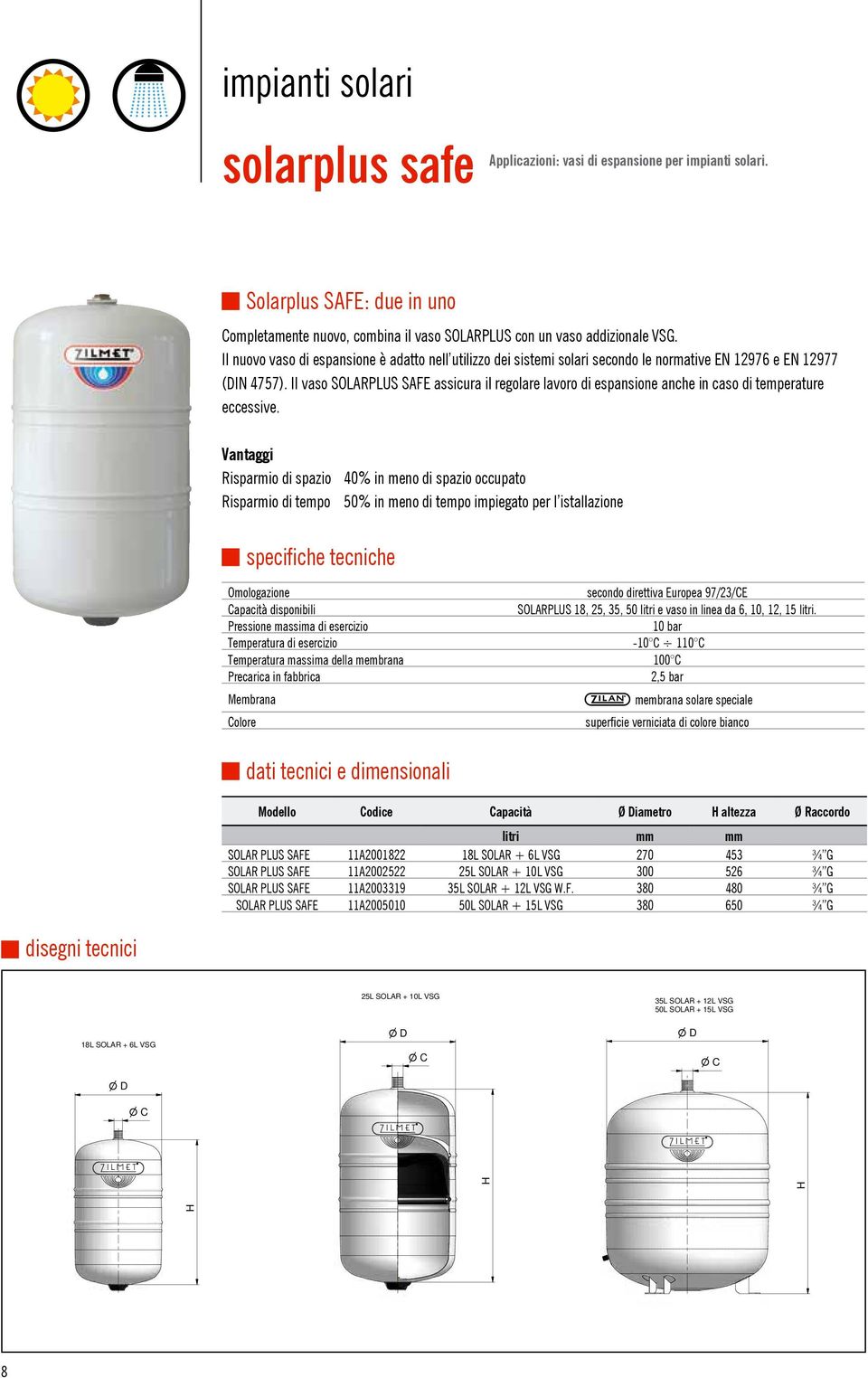 Il vaso SOLARPLUS SAFE assicura il regolare lavoro di espansione anche in caso di temperature eccessive.