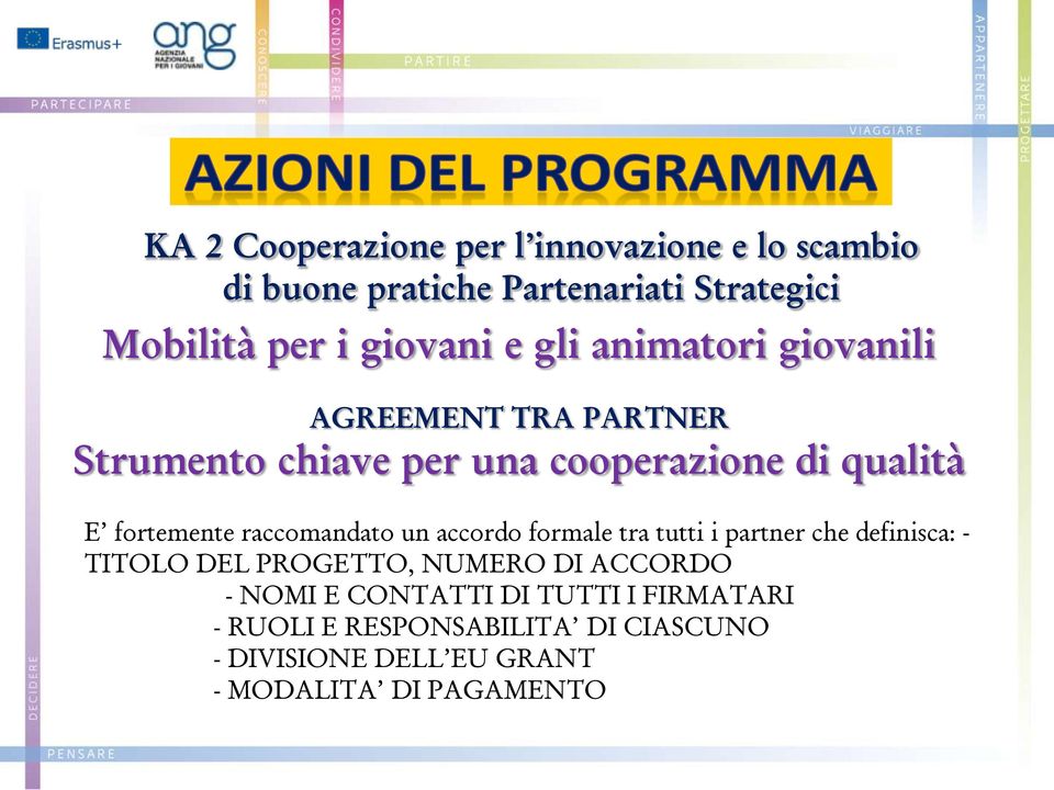 raccomandato un accordo formale tra tutti i partner che definisca: - TITOLO DEL PROGETTO, NUMERO DI ACCORDO - NOMI