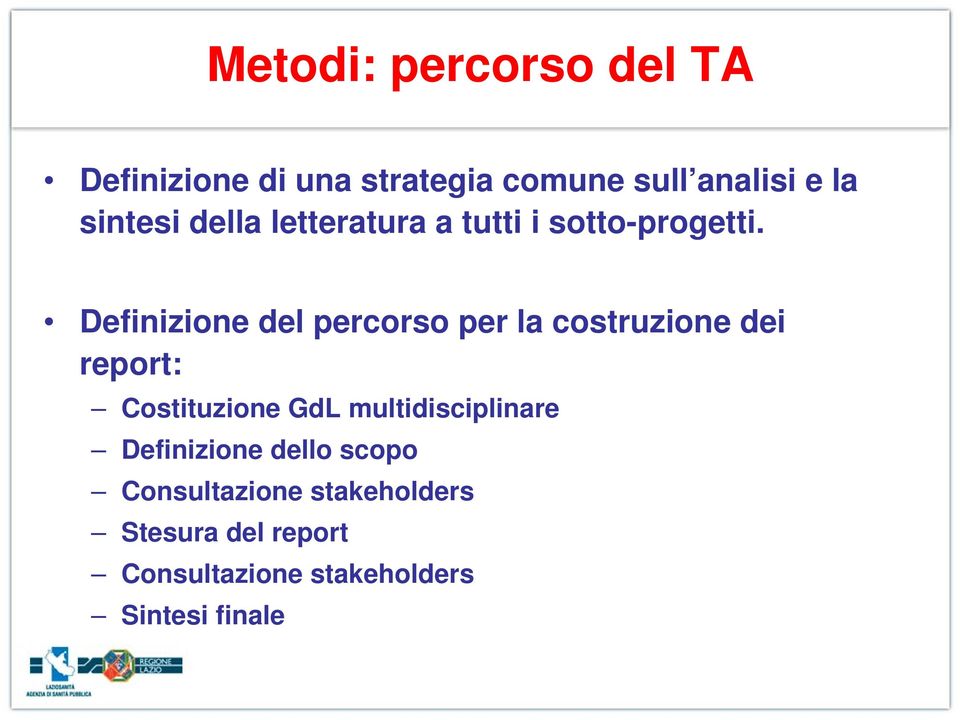 Definizione del percorso per la costruzione dei report: Costituzione GdL