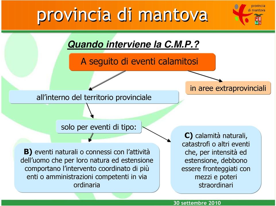 tipo: B) eventi naturali o connessi con l attività dell uomo che per loro natura ed estensione comportano l