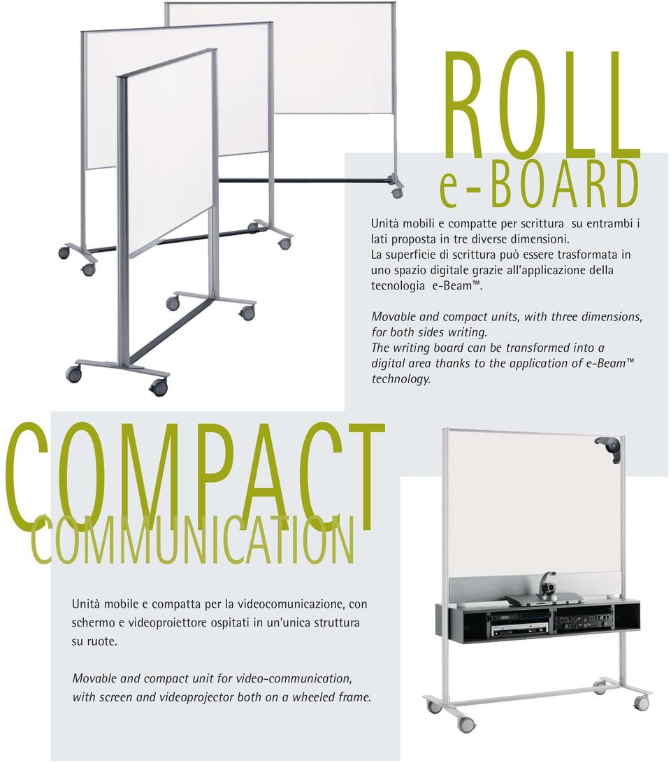 Movable and compact units, with three dimensions, for both sides writing.