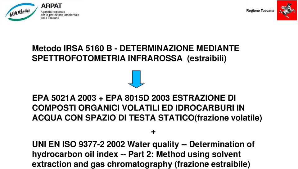 DI TESTA STATICO(frazione volatile) UNI EN ISO 9377-2 2002 Water quality -- Determination of