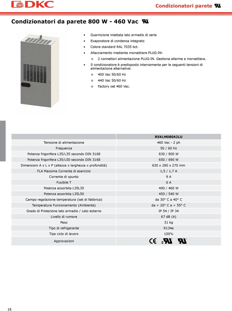 Il condizionatore è predisposto internamente per le seguenti tensioni di alimentazione alternative: 400 Vac 50/60 Hz 440 Vac 50/60 Hz Factory set 460 Vac.