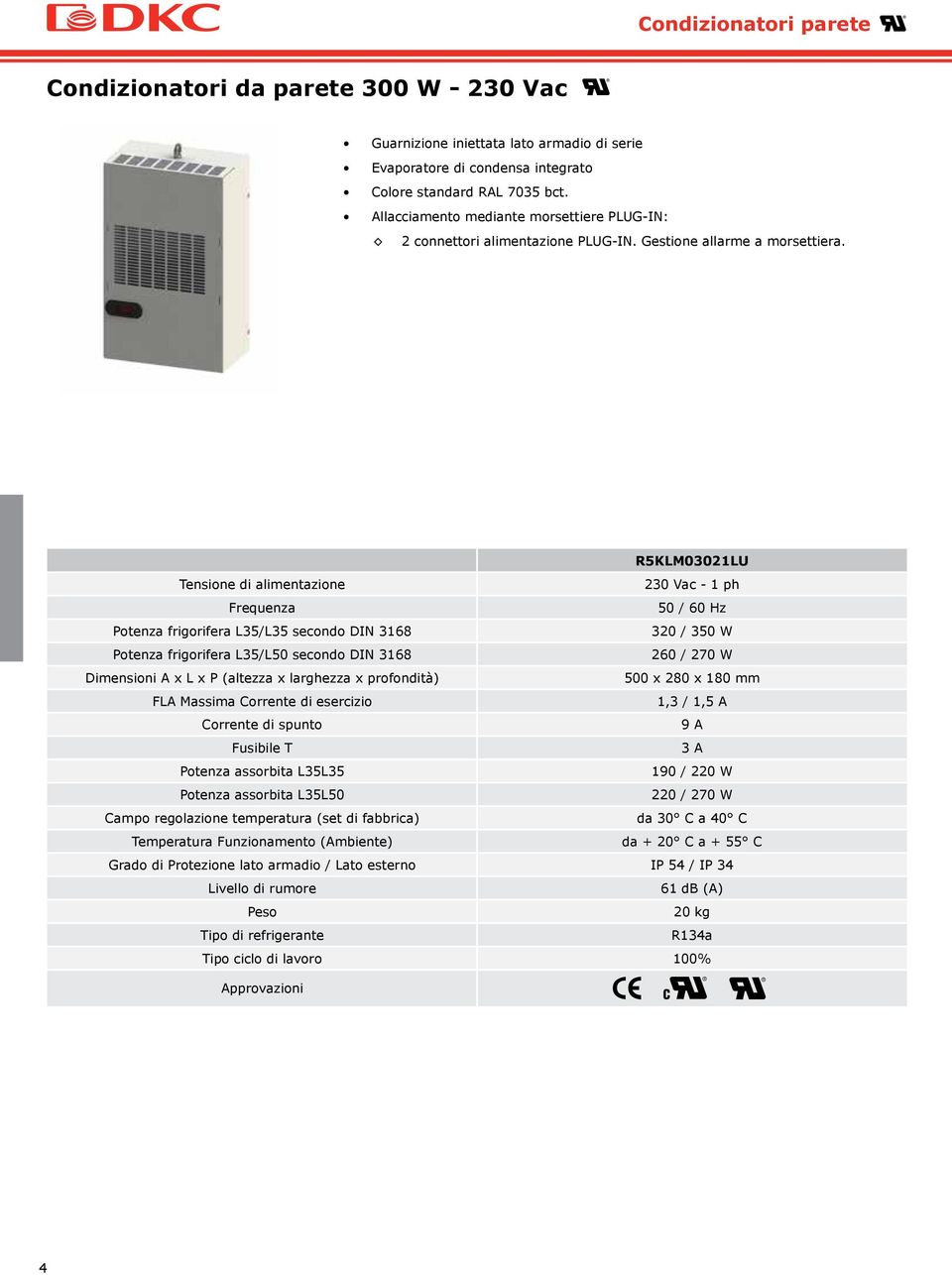 R5KLM03021LU Tensione di alimentazione 230 Vac - 1 ph Frequenza 50 / 60 Hz Potenza frigorifera L35/L35 secondo DIN 3168 320 / 350 W Potenza frigorifera L35/L50 secondo DIN 3168 260 / 270 W Dimensioni