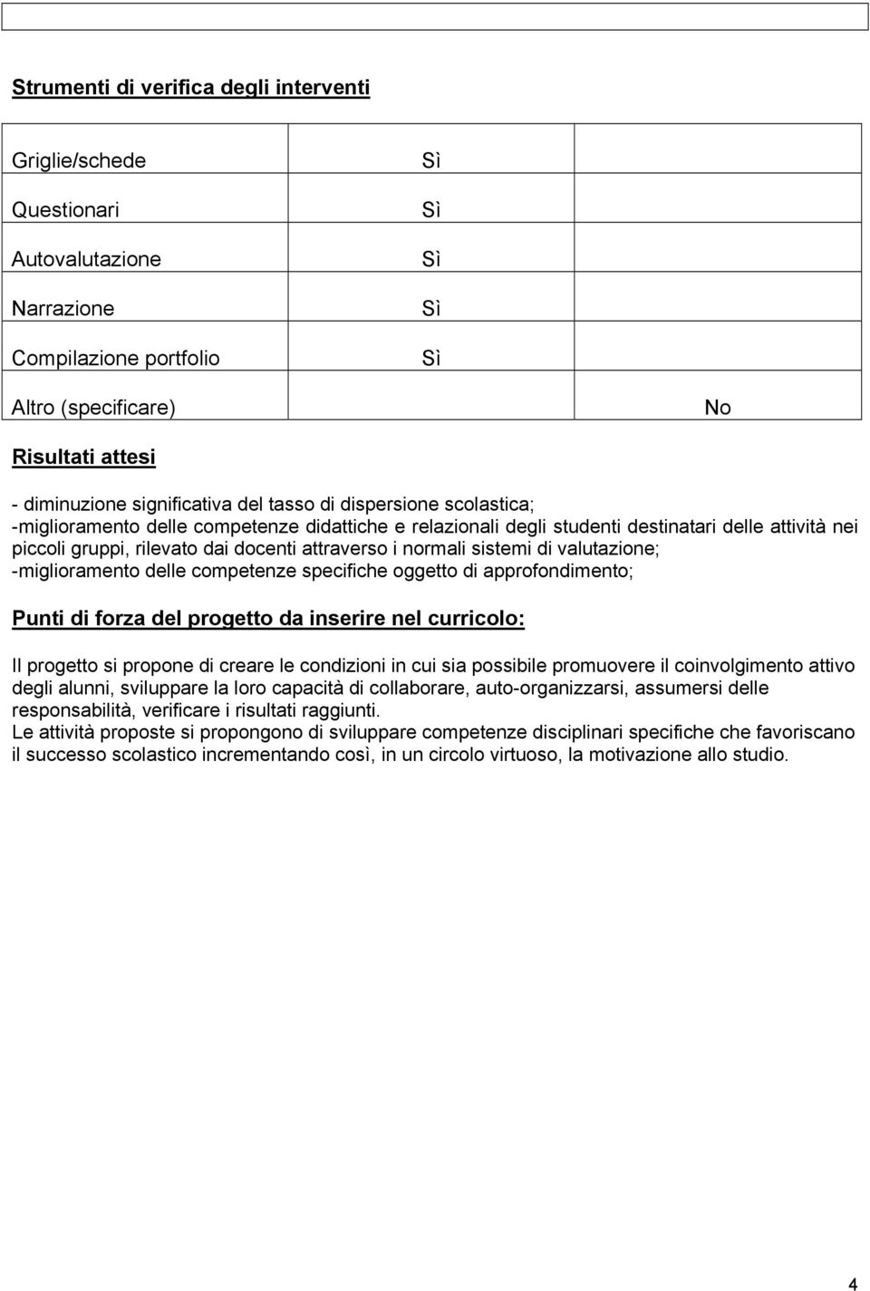 sistemi di valutazione; -miglioramento delle competenze specifiche oggetto di approfondimento; Punti di forza del progetto da inserire nel curricolo: Il progetto si propone di creare le condizioni in