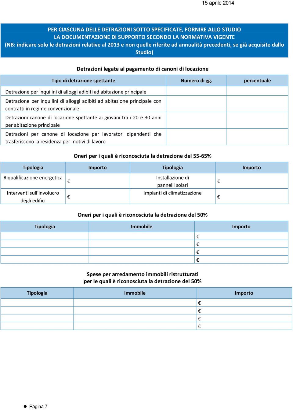 percentuale Detrazione per inquilini di alloggi adibiti ad abitazione principale Detrazione per inquilini di alloggi adibiti ad abitazione principale con contratti in regime convenzionale Detrazioni