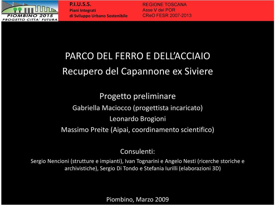 ACCIAIO Recupero del Capannone ex Siviere Progetto preliminare Gabriella Maciocco (progettista incaricato) Leonardo Brogioni