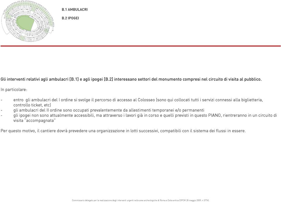 ambulacri del II ordine sono occupati prevalentemente da allestimenti temporanei e/o permanenti - gli ipogei non sono attualmente accessibili, ma attraverso i lavori già in corso e quelli
