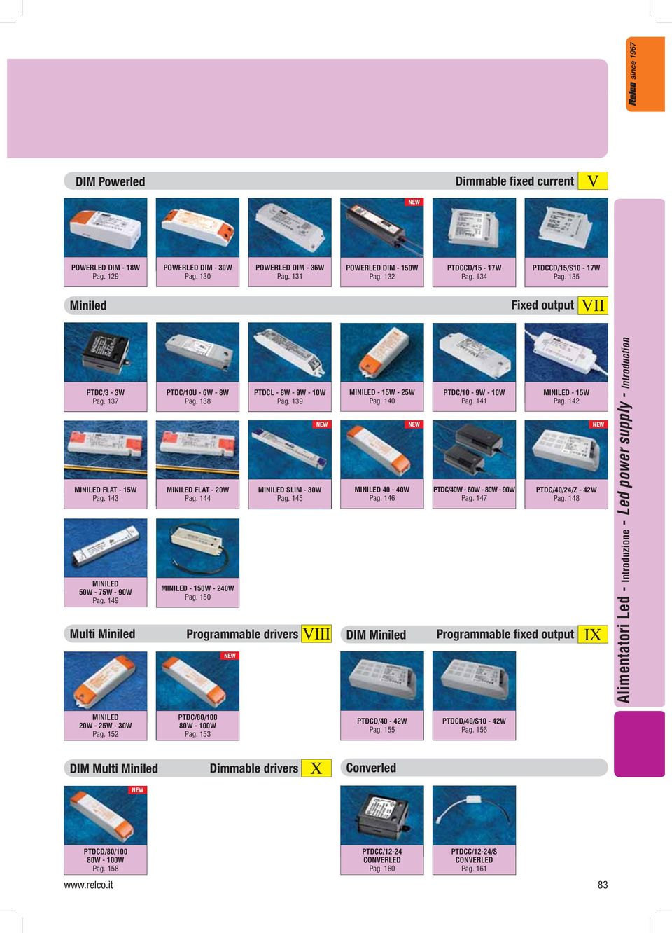 150 PTDC 8W 9W 10W Pag. 139 MIIED SIM 30W Pag. 145 Programmable drivers EW EW VIII MIIED 15W 25W Pag. 140 MIIED 40 40W Pag. 146 DIM Miniled EW PTDC/10 9W 10W Pag. 141 PTDC/40W 60W 80W 90W Pag.