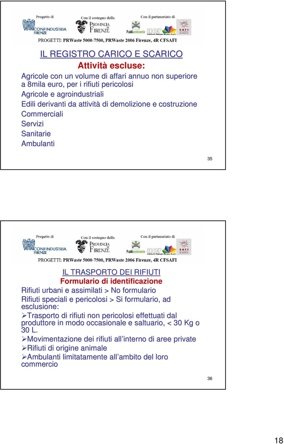 assimilati > No formulario Rifiuti speciali e pericolosi > Si formulario, ad esclusione: Trasporto di rifiuti non pericolosi effettuati dal produttore in modo occasionale