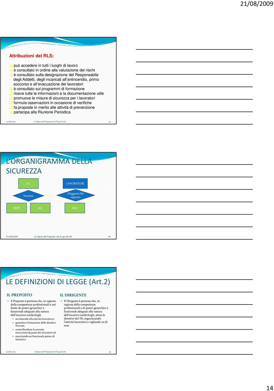 lavoratori formula osservazioni in occasione di verifiche fa proposte in merito alle attività di prevenzione partecipa alla Riunione Periodica 40 L ORGANIGRAMMA DELLA SICUREZZA DL LAVORATORI Nomina