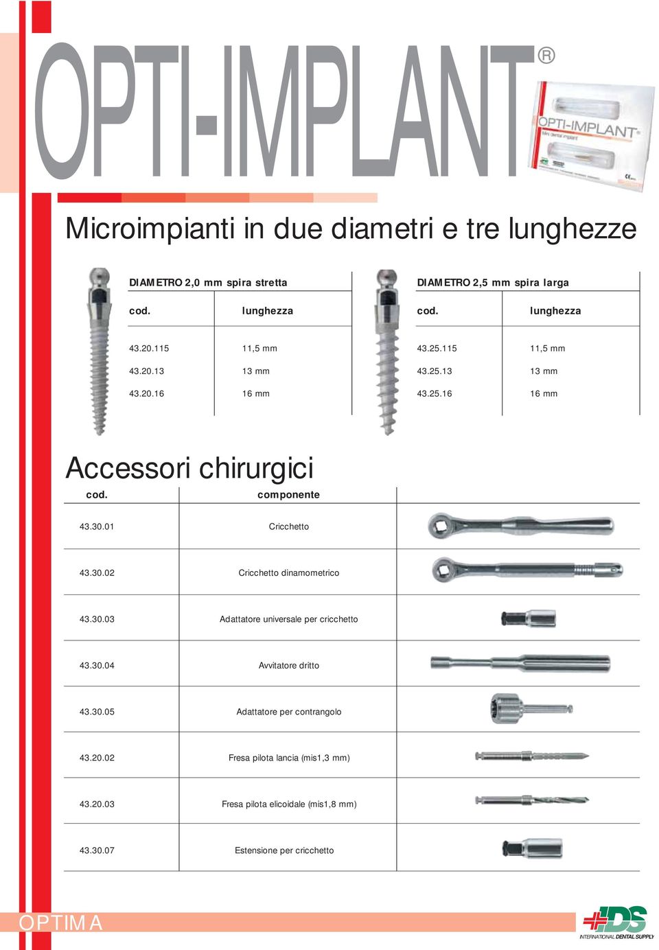 01 Cricchetto 43.30.02 Cricchetto dinamometrico 43.30.03 Adattatore universale per cricchetto 43.30.04 Avvitatore dritto 43.30.05 Adattatore per contrangolo 43.