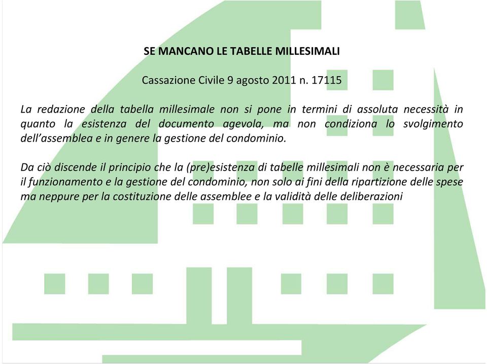 non condiziona lo svolgimento dell assemblea e in genere la gestione del condominio.