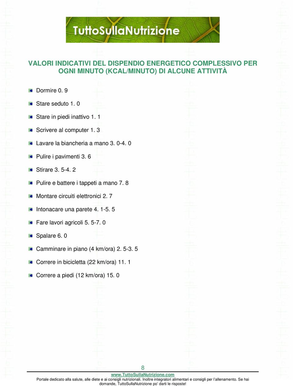 2 Pulire e battere i tappeti a mano 7. 8 Montare circuiti elettronici 2. 7 Intonacare una parete 4. 1-5. 5 Fare lavori agricoli 5.