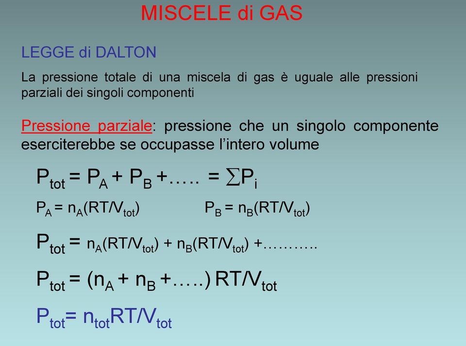 eserciterebbe se occupasse l intero volume P tot = P A + P B +.