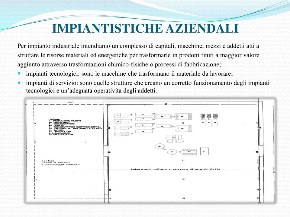 chimico-fisiche o processi di fabbricazione; impianti tecnologici: sono le macchine che trasformano il materiale da lavorare;