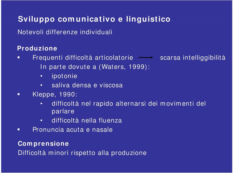 saliva densa e viscosa Kleppe, 1990: difficoltà nel rapido alternarsi dei movimenti del parlare