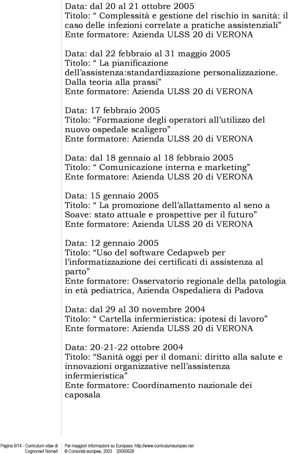 Dalla teoria alla prassi Data: 17 febbraio 2005 Titolo: Formazione degli operatori all utilizzo del nuovo ospedale scaligero Data: dal 18 gennaio al 18 febbraio 2005 Titolo: Comunicazione interna e