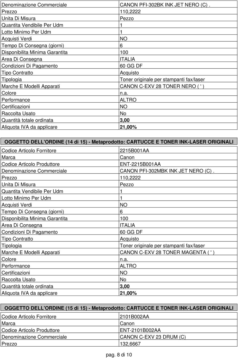 ORIGINALI 2215B001AA ENT-2215B001AA Denominazione Commerciale CAN PFI-302MBK INK JET NERO (C).