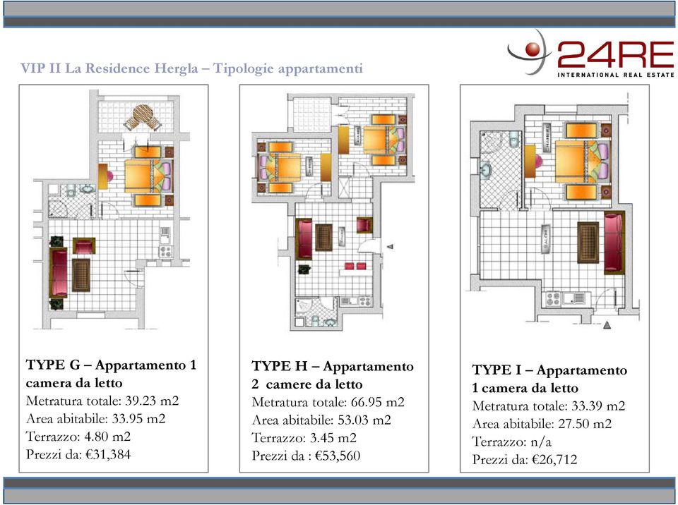 80 m2 Prezzi da: 31,384 TYPE H Appartamento 2 camere da letto Metratura totale: 66.