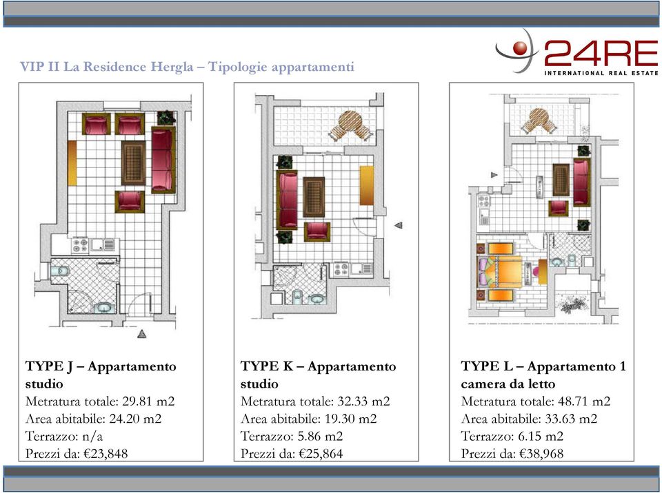 20 m2 Terrazzo: n/a Prezzi da: 23,848 TYPE K Appartamento studio Metratura totale: 32.
