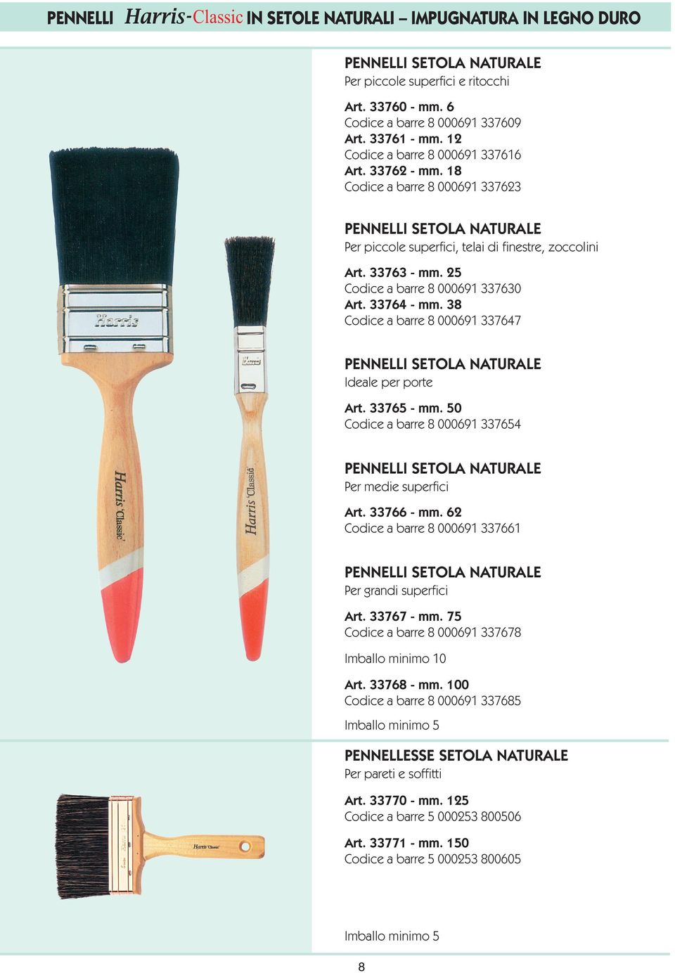 25 Codice a barre 8 000691 337630 Art. 33764 - mm. 38 Codice a barre 8 000691 337647 PENNELLI SETOLA NATURALE Ideale per porte Art. 33765 - mm.