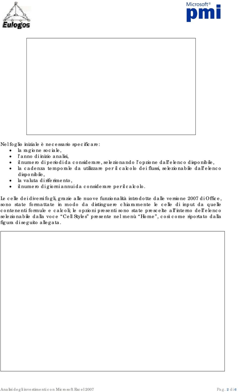 Le celle dei diversi fogli, grazie alle nuove funzionalità introdotte dalle versione 2007 di Office, sono state formattate in modo da distinguere chiaramente le celle di input da quelle contenenti