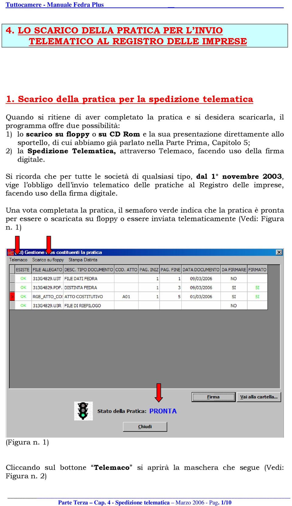 la sua presentazione direttamente allo sportello, di cui abbiamo già parlato nella Parte Prima, Capitolo 5; 2) la Spedizione Telematica, attraverso Telemaco, facendo uso della firma digitale.