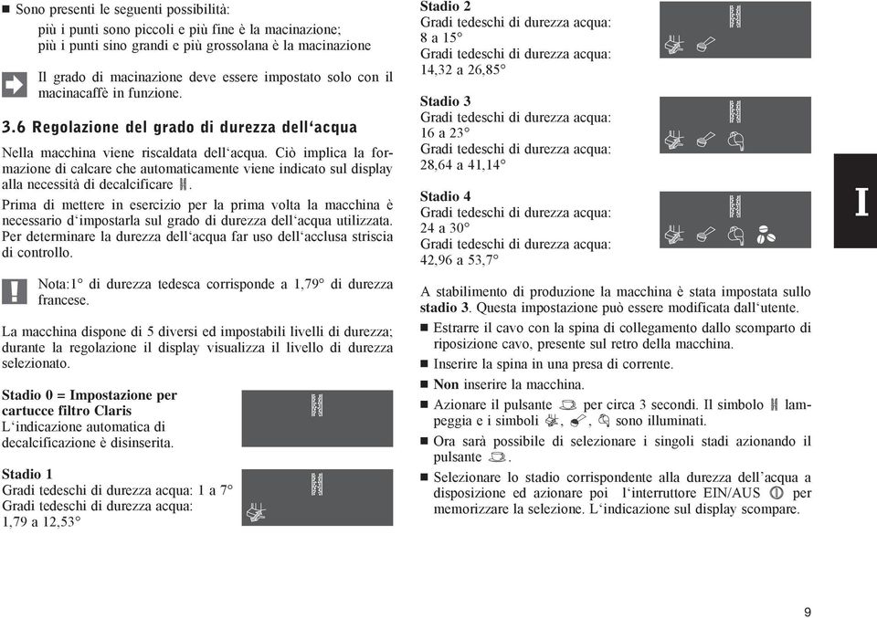 Ciò implica la formazione di calcare che automaticamente viene indicato sul display alla necessità di decalcificare.