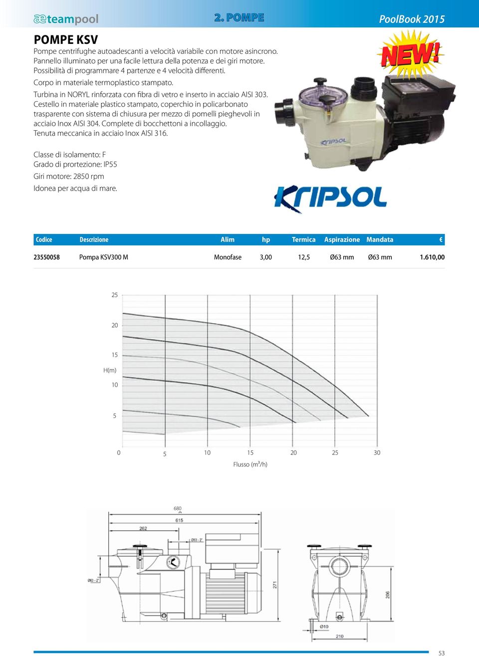 turbina minuto pompe centrifughe ad alta efficienza (IE-2), per 2. POMPE PoolBook 2015 POMPE KSVKRIPSOL Pompe centrifughe autoadescanti a velocità variabile con motore asincrono.