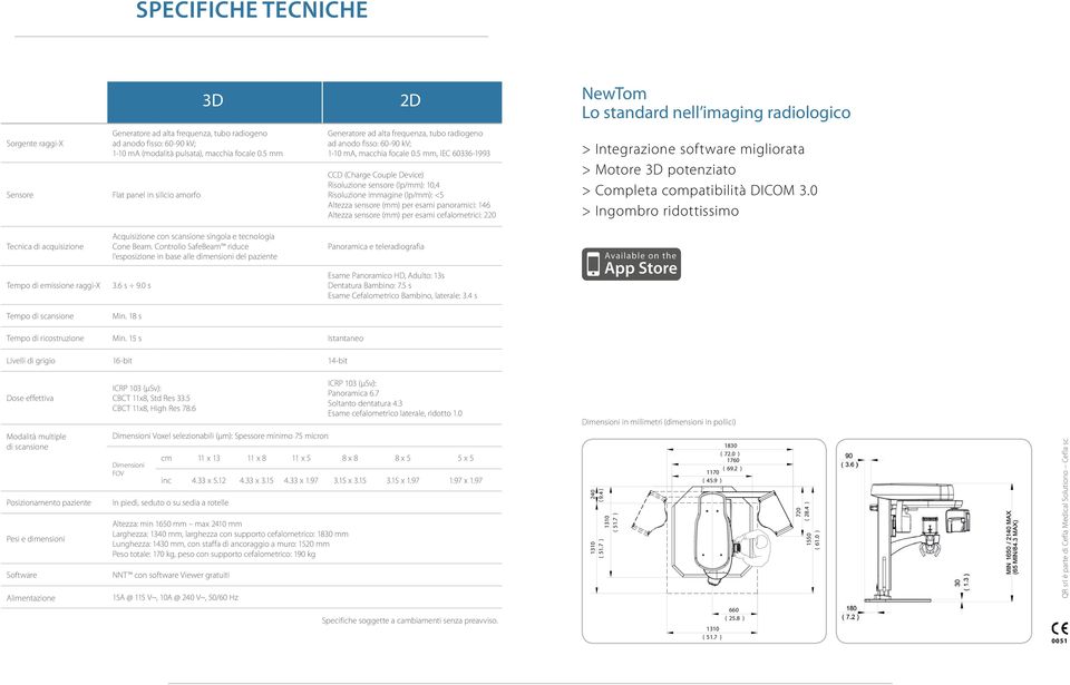 5 mm, IEC 60336-1993 CCD (Charge Couple Device) Risoluzione sensore (lp/mm): 10,4 Risoluzione immagine (lp/mm): <5 Altezza sensore (mm) per esami panoramici: 146 Altezza sensore (mm) per esami