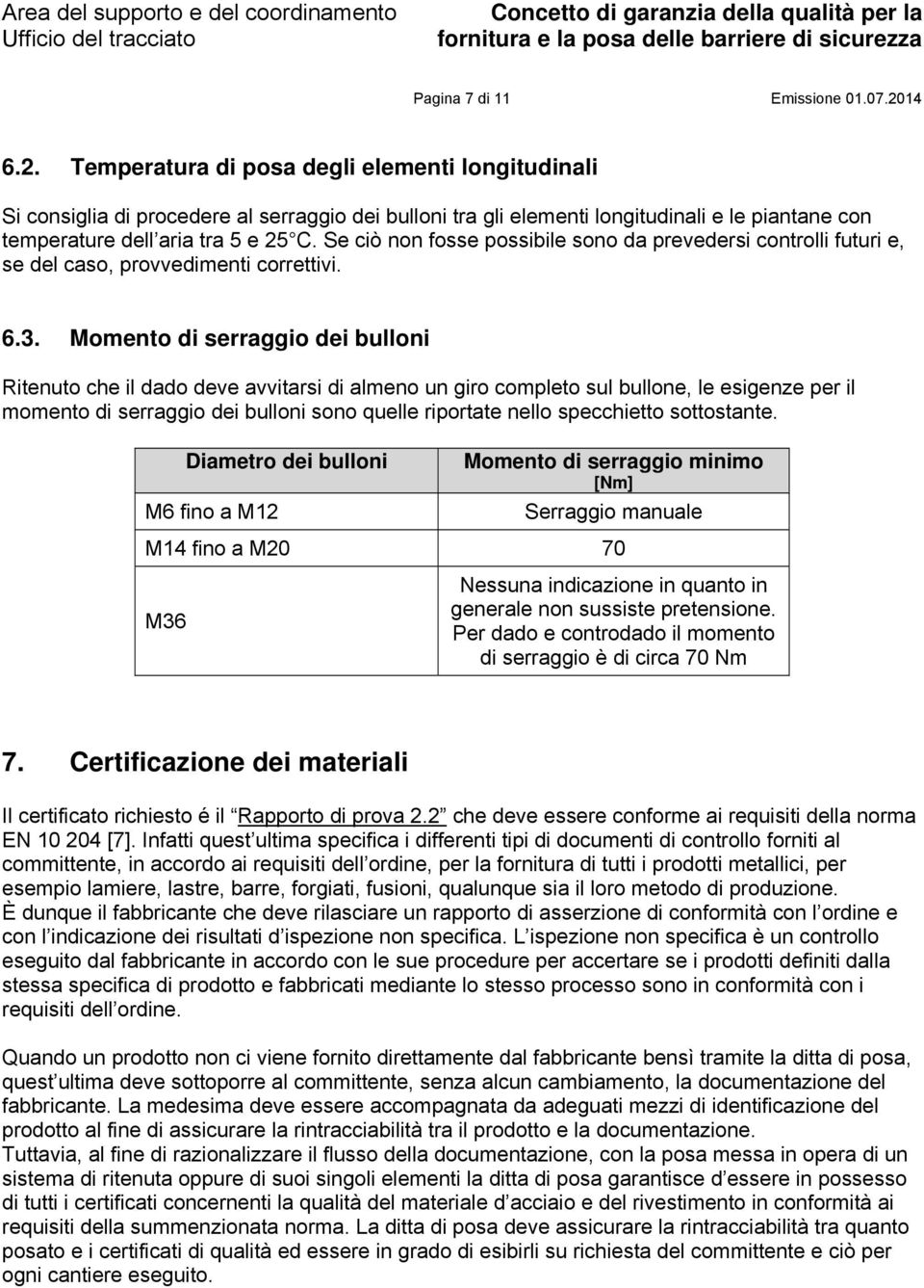 Se ciò non fosse possibile sono da prevedersi controlli futuri e, se del caso, provvedimenti correttivi. 6.3.