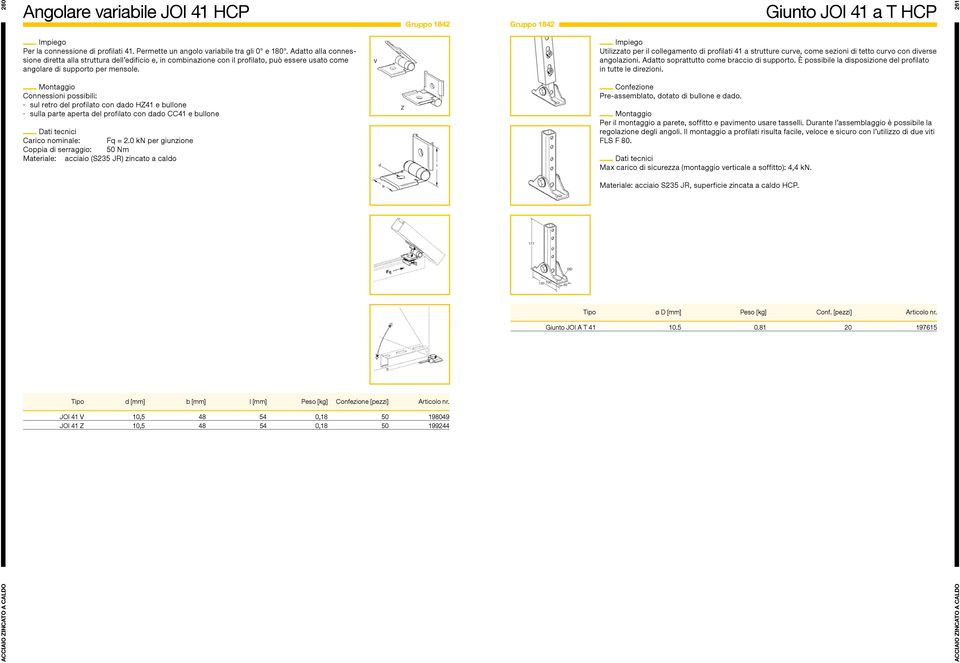 Utilizzato per il collegamento di profilati 41 a strutture curve, come sezioni di tetto curvo con diverse angolazioni. Adatto soprattutto come braccio di supporto.